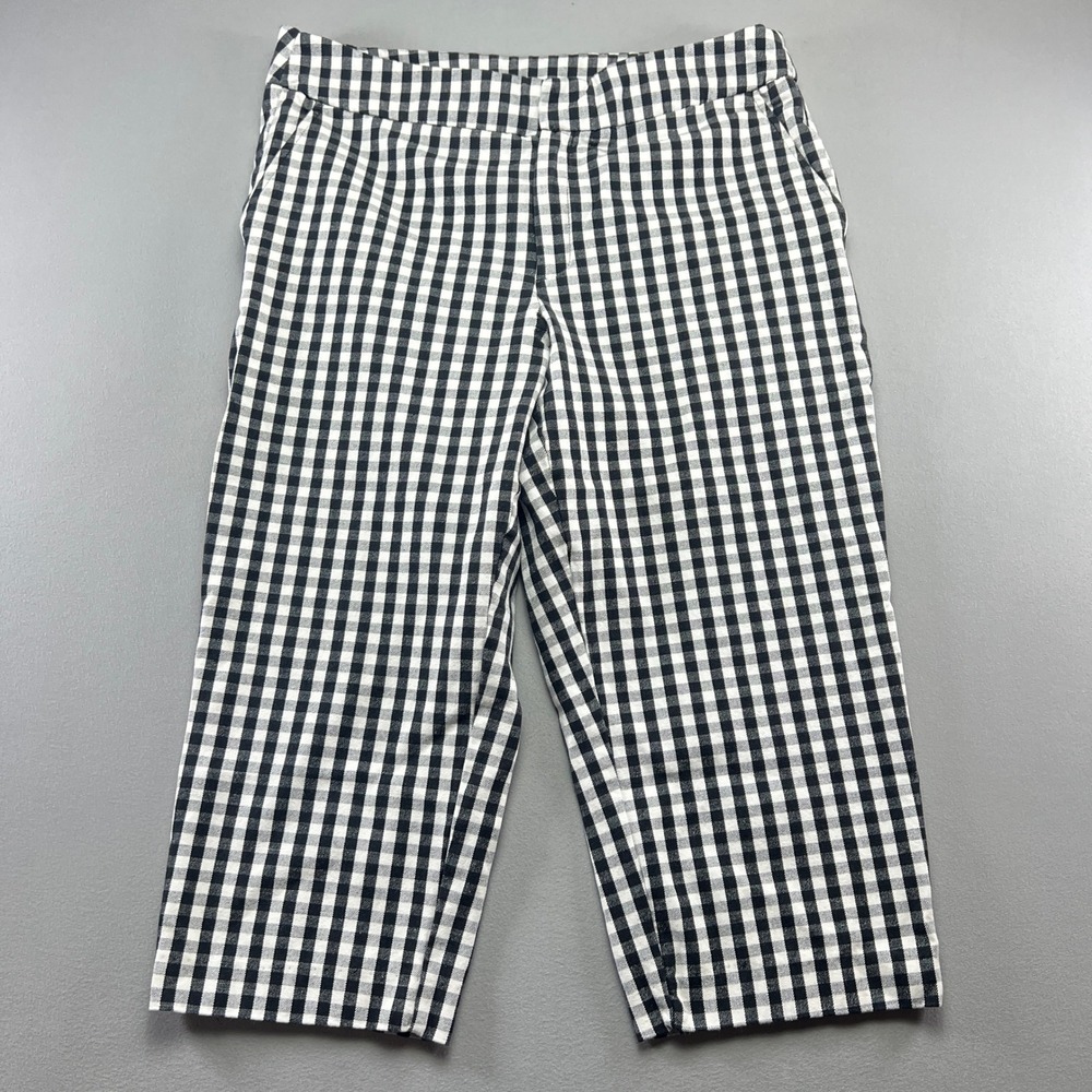 Time And Tru Capri Pants Womens 14 Black White Gingham Check Flat Front Mid Rise